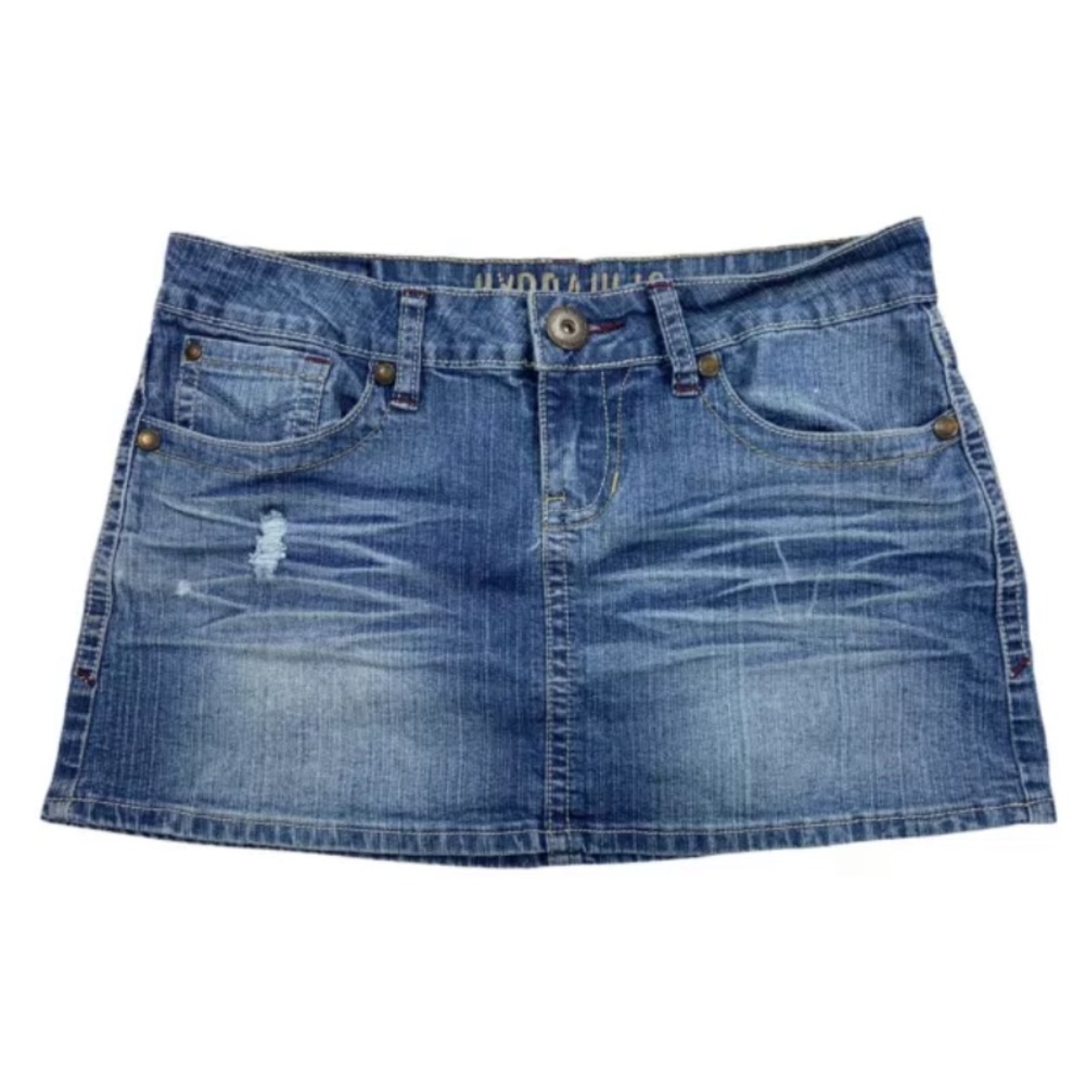 Y2K Hydraulic Jean Mini Skirt Distressed Size 7 8